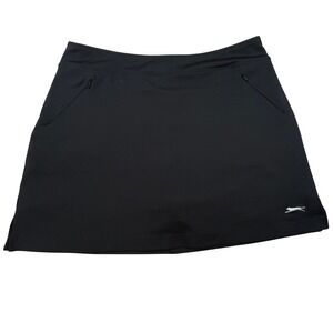 Slazenger Black Golf Skort Women Athletic Activewear Zip Pockets Athleisure Logo